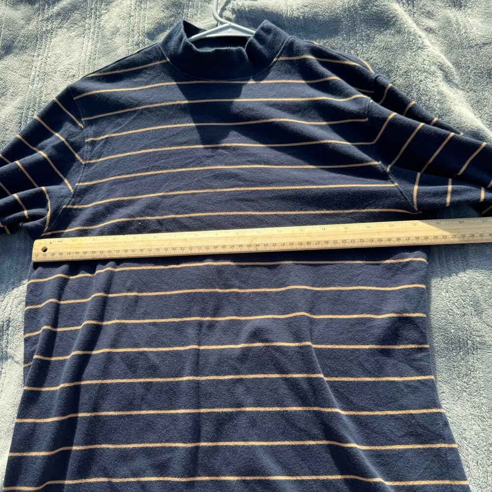 Vintage 90s Roundtree & York Navy Gold Long Sleeve Striped Mock Neck Shirt Men's - Picture 7 of 9
